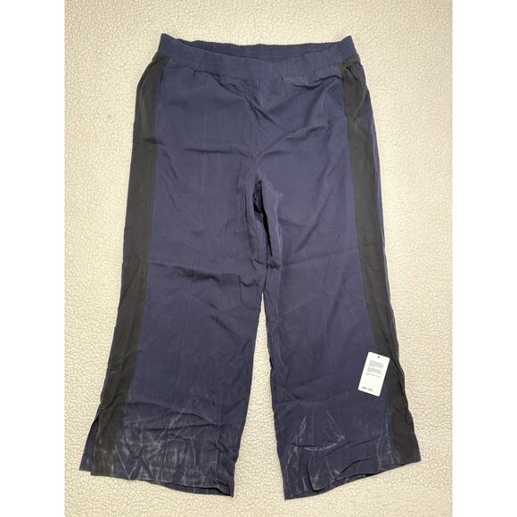 Saint + Sofia Pants - Saint + Sofia Womens 16 Adaline Wide Leg Pants Navy Pull On Elastic Waist Luxury